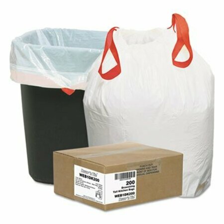 WEBSTER INDUSTRIES Draw'nTie, HEAVY-DUTY TRASH BAGS, 13 GAL, 0.9 MIL, 24.5in X 27.38in, WHITE, 200PK 1DK200